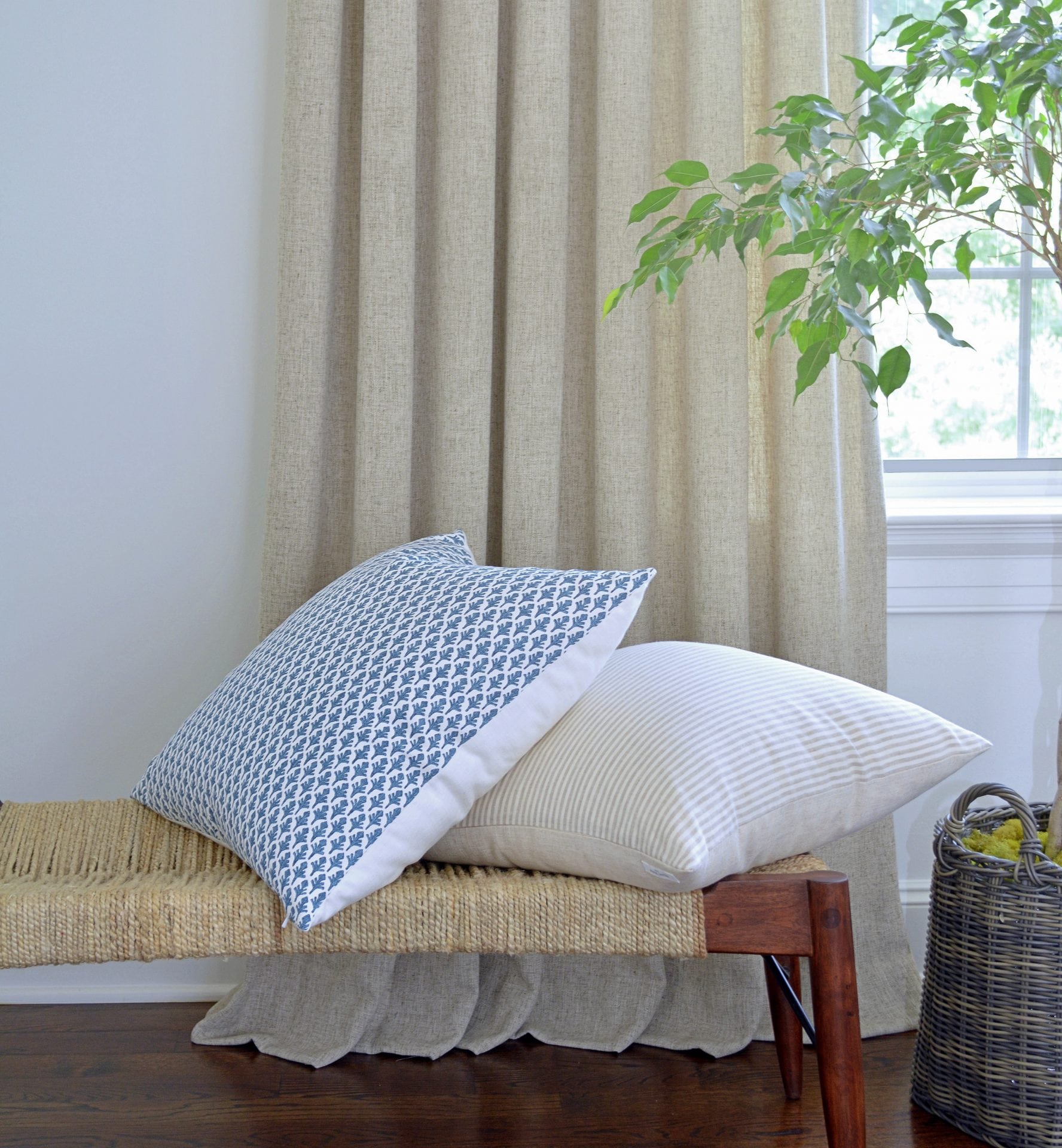 Willow Bloom Linen Sand Drapes Alcott Pillow Amala Blueridge Pillow
