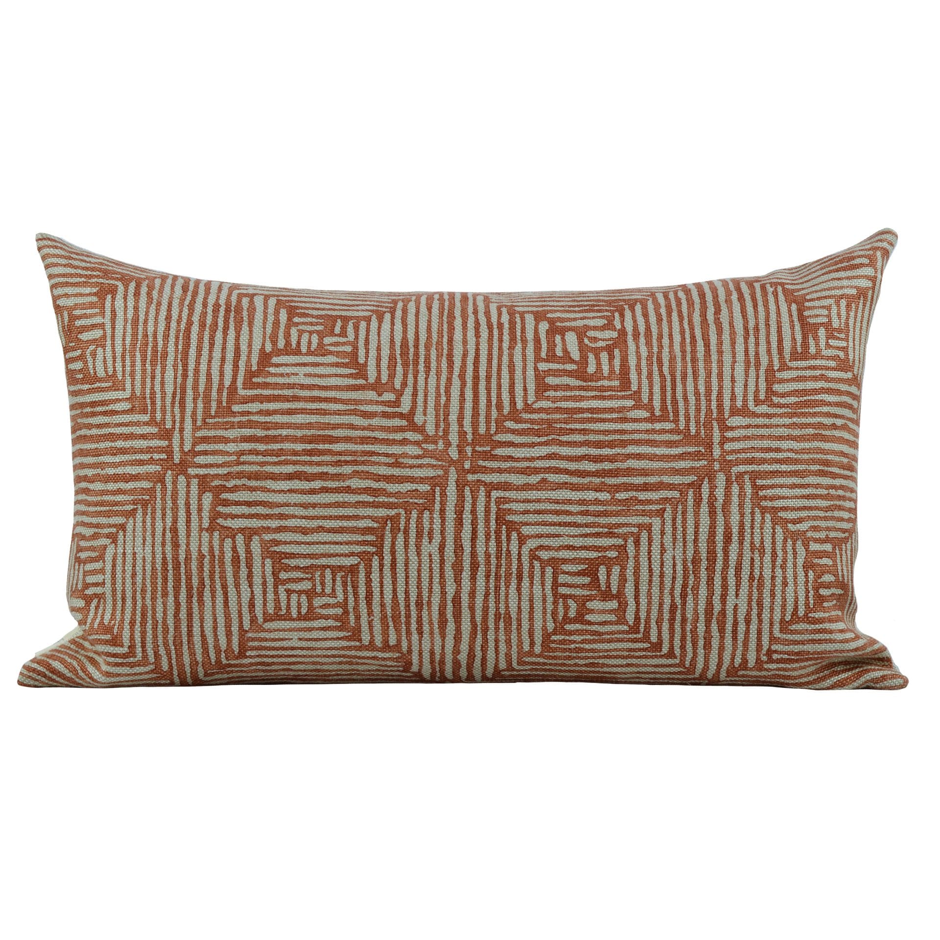 Burnt Orange and Ecru Decorative Pillows, 12x18 Lumbar Mudcloth